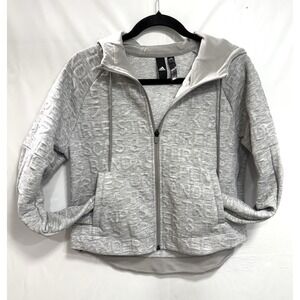 Adidas Women's Grey Cropped Hoodie Id Typography Size‎ Small Heather Grey Zip Up